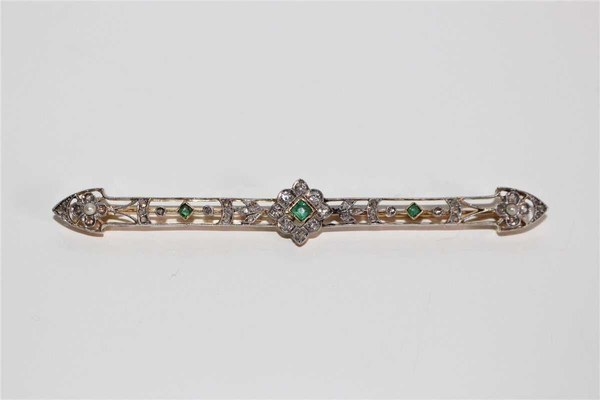 Brooch-bar Emeralds, Pearls, Diamonds-photo-6