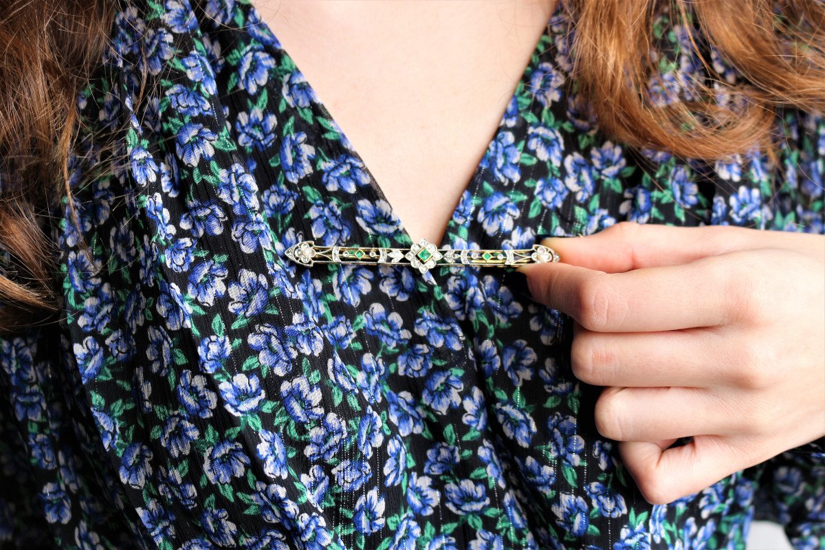 Brooch-bar Emeralds, Pearls, Diamonds-photo-8