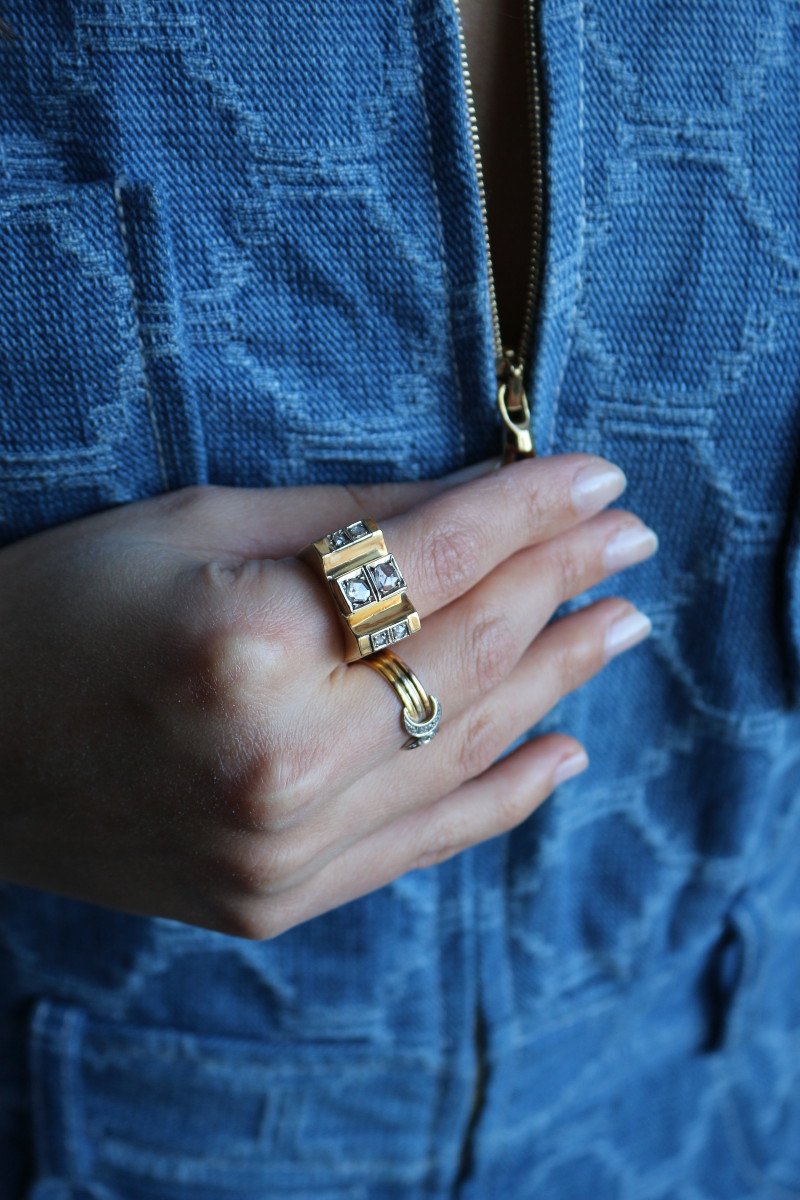 Bague Tank Diamants Taille Rose-photo-3