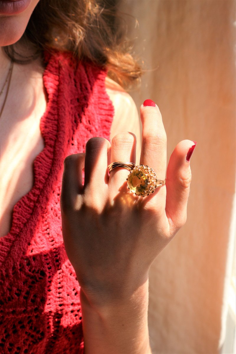 Yellow Gold Citrine Cocktail Ring-photo-2