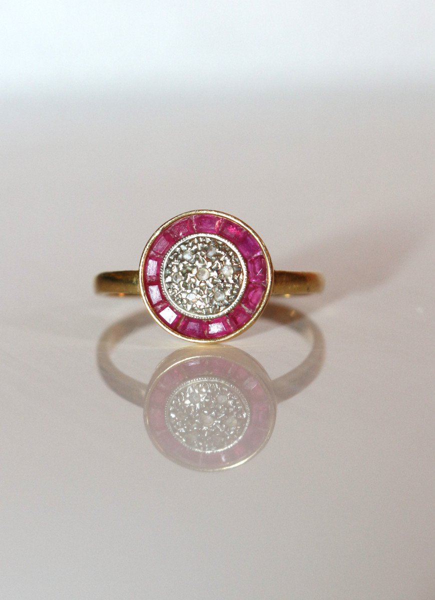 Art Deco Round Ruby And Pink Diamond Ring-photo-2