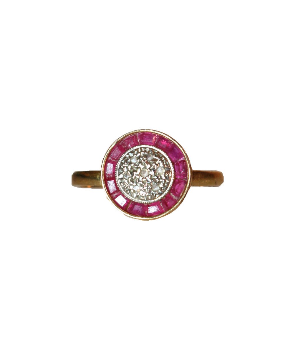 Art Deco Round Ruby And Pink Diamond Ring