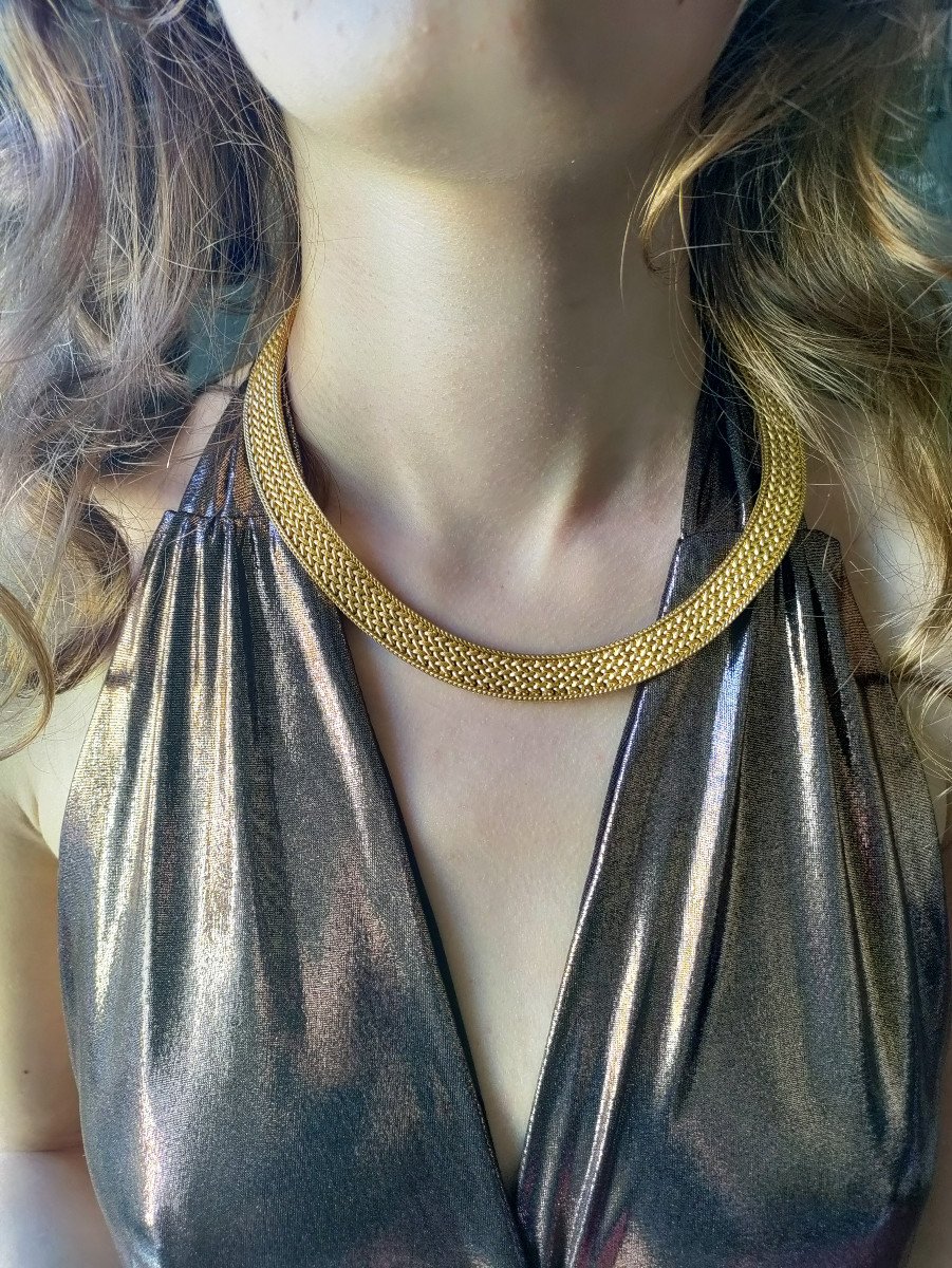 Yellow Gold Choker Necklace Polish Mesh-photo-3