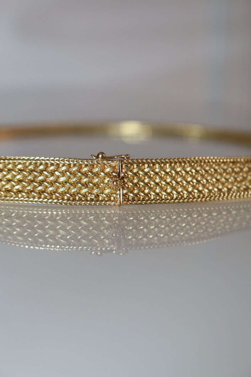 Yellow Gold Choker Necklace Polish Mesh-photo-3