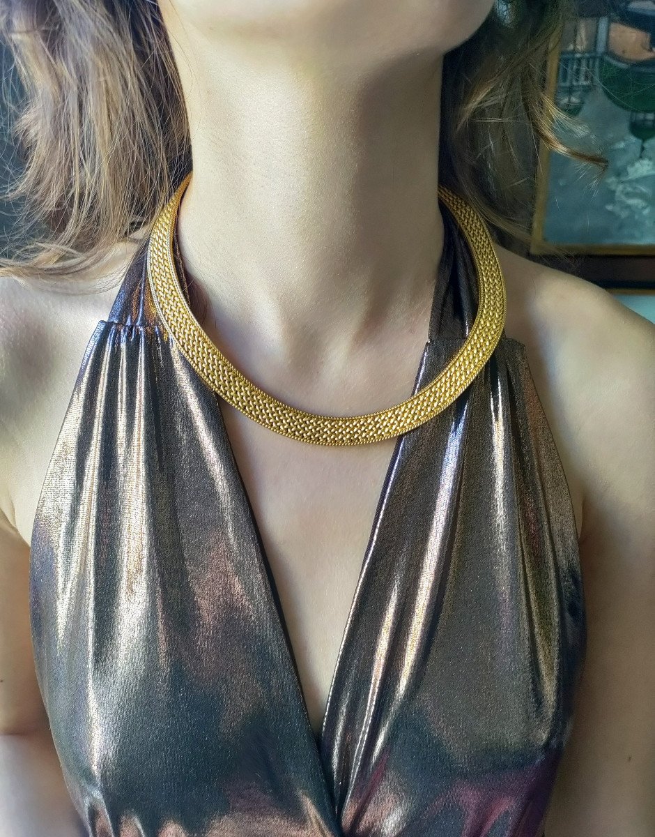 Yellow Gold Choker Necklace Polish Mesh-photo-2