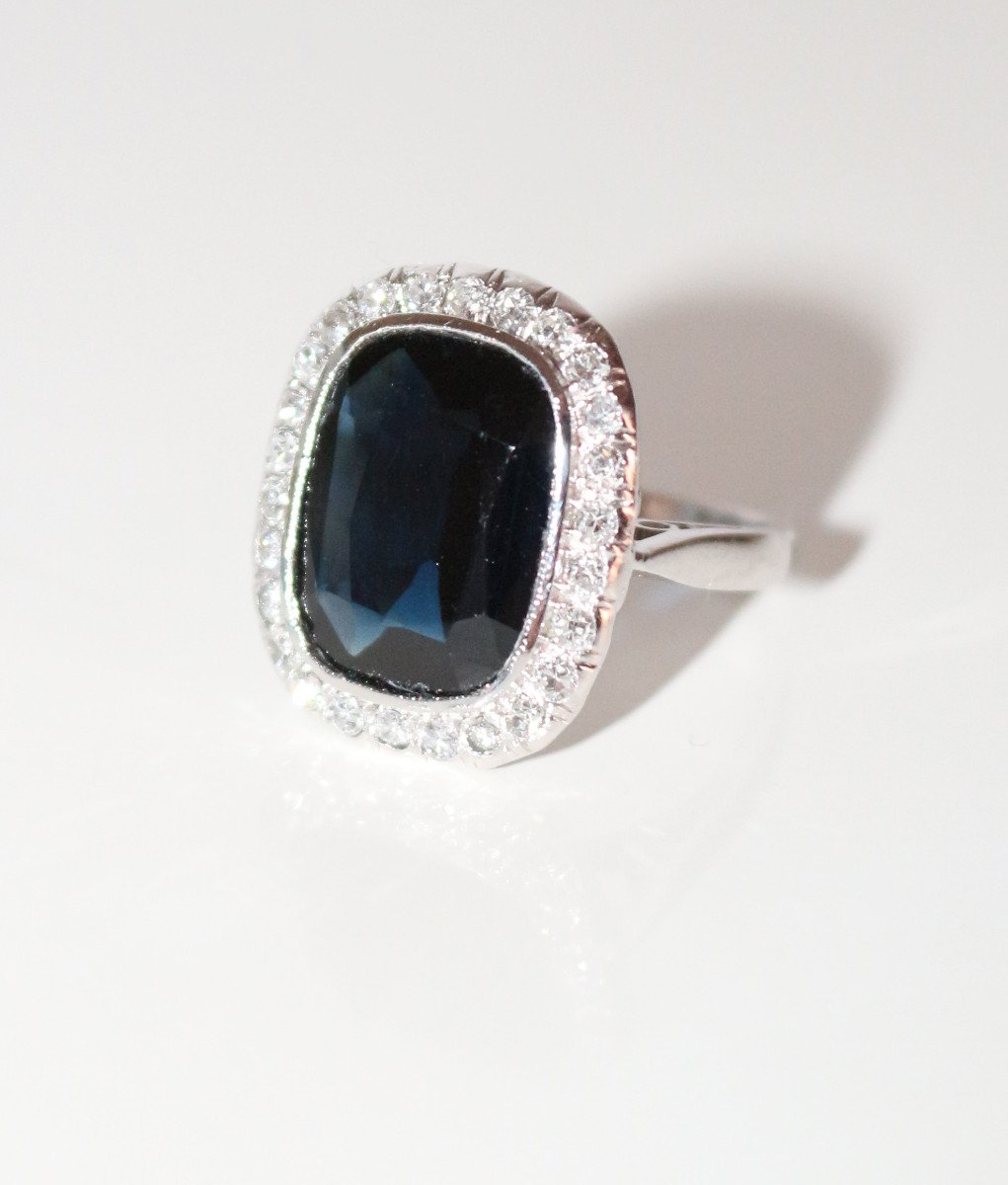 Art Deco Sapphire Diamonds Platinum Ring-photo-4