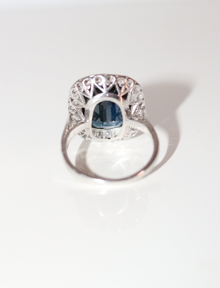 Art Deco Sapphire Diamonds Platinum Ring-photo-5