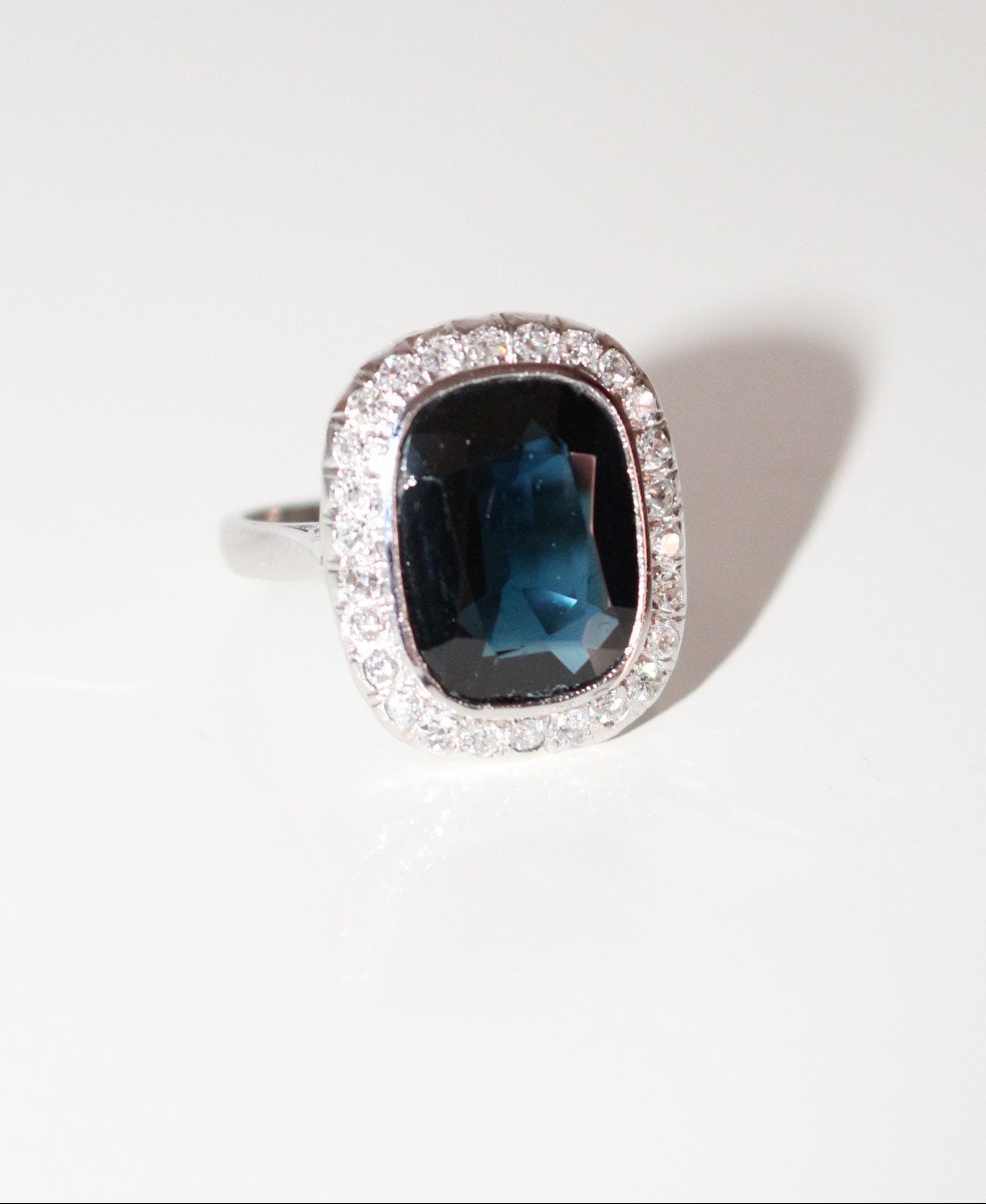 Art Deco Sapphire Diamonds Platinum Ring-photo-6