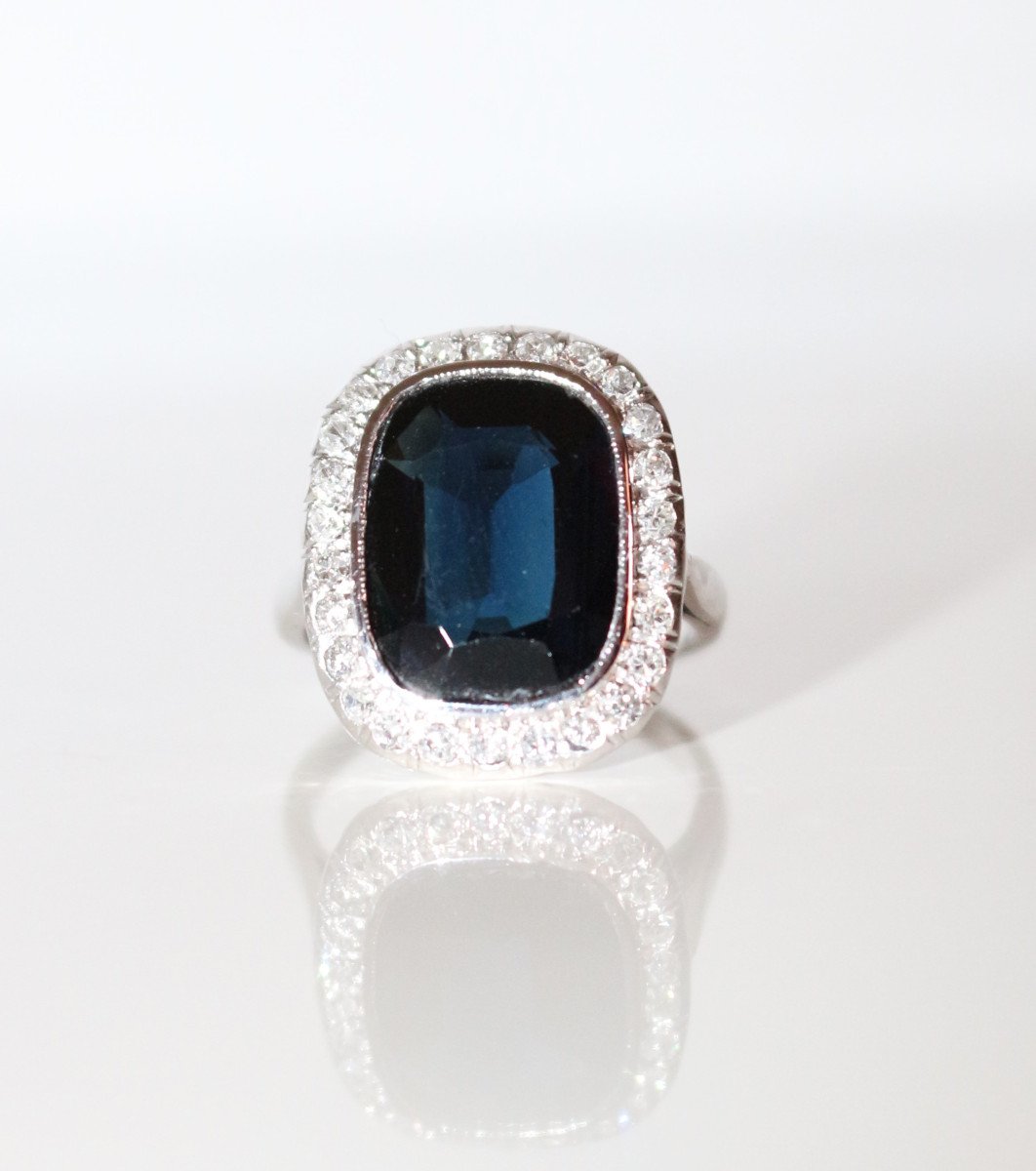 Art Deco Sapphire Diamonds Platinum Ring-photo-3