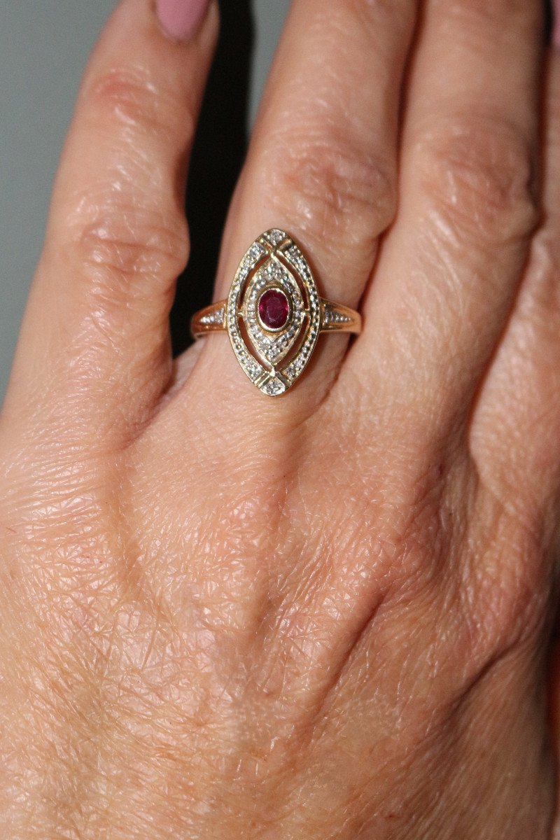 Bague Marquise Rubis Et Diamants-photo-5