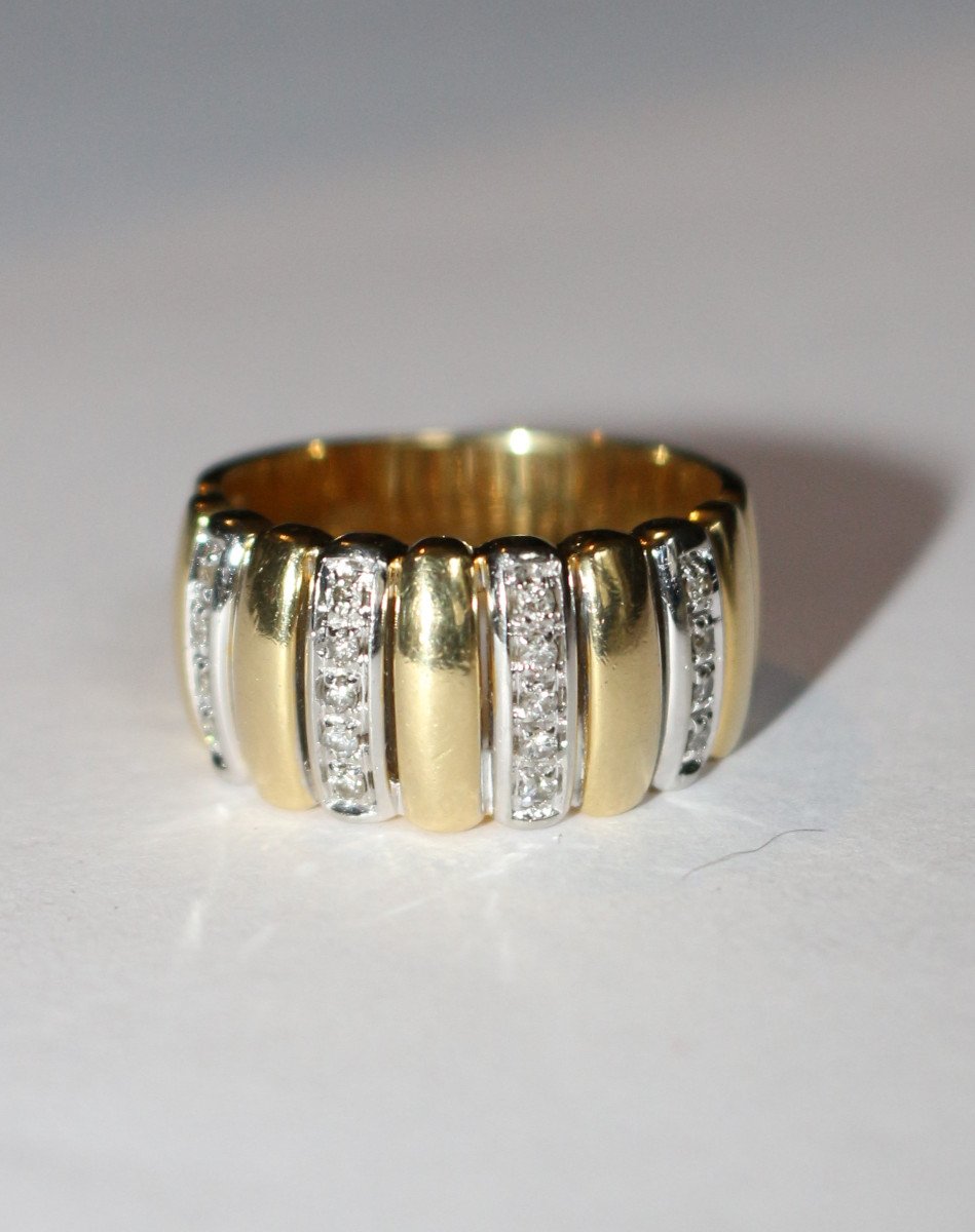 Two-tone Gold And Diamond Godronné Band Ring-photo-1