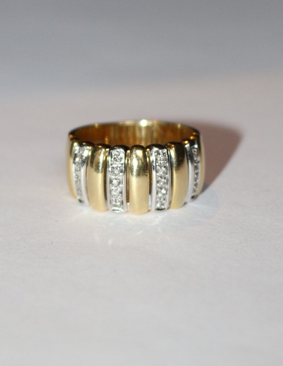 Two-tone Gold And Diamond Godronné Band Ring-photo-4