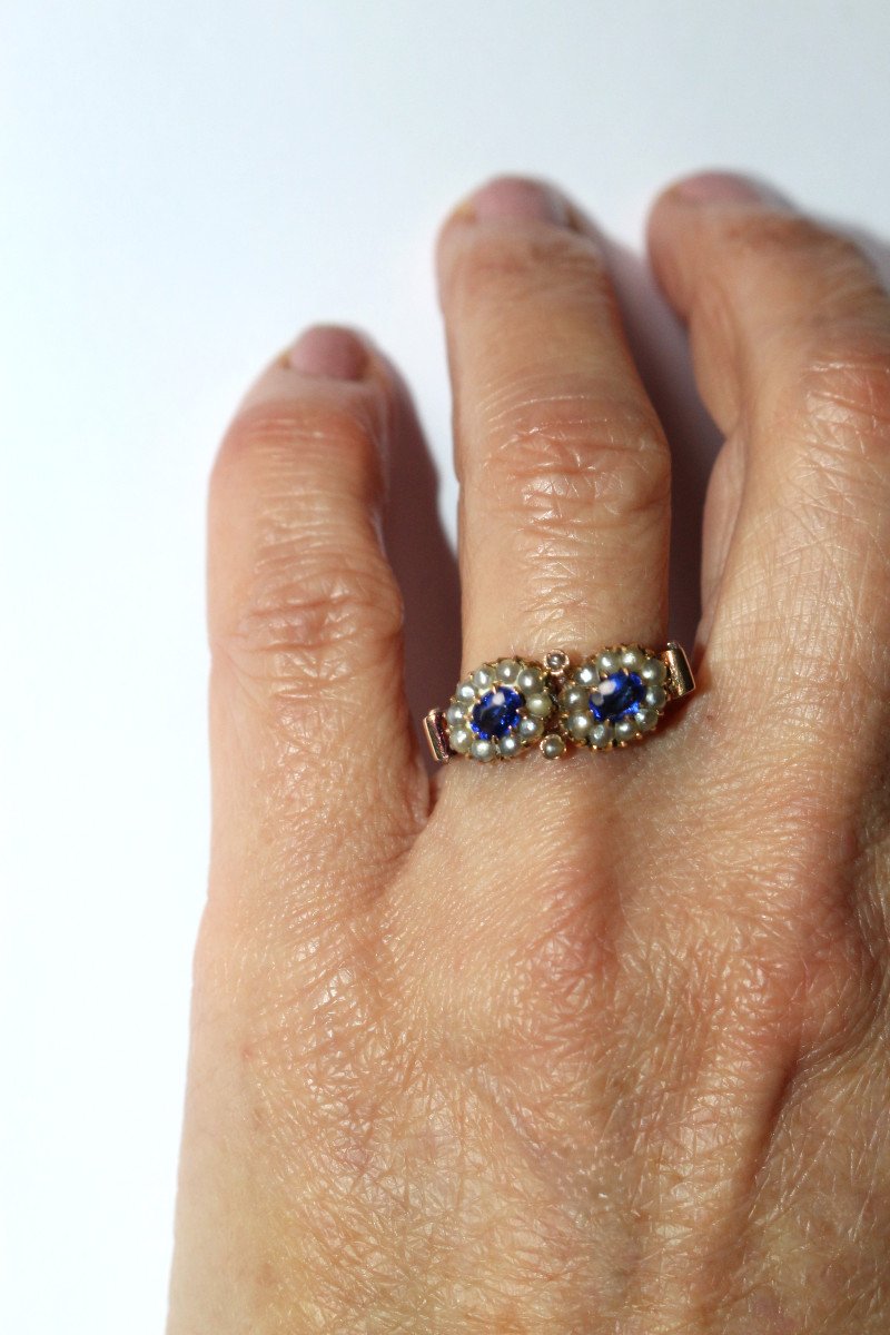 Antique Pearl And Blue Stone Duo Ring-photo-4