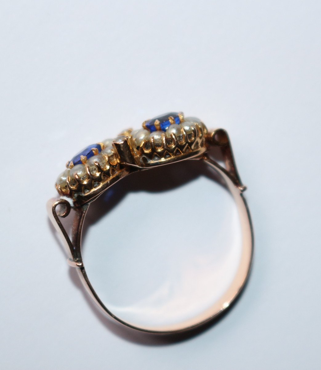 Antique Pearl And Blue Stone Duo Ring-photo-1