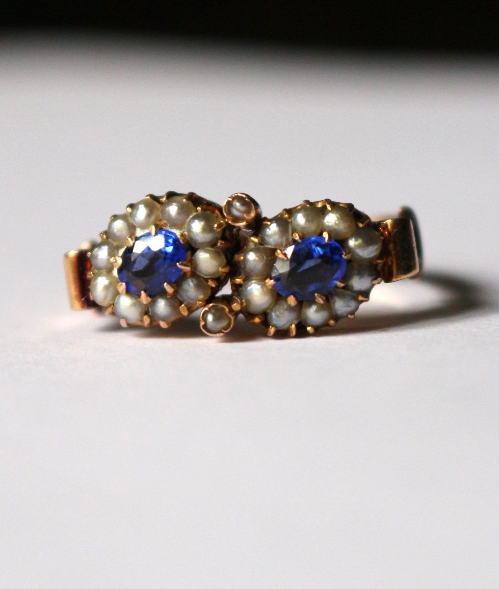 Antique Pearl And Blue Stone Duo Ring-photo-6