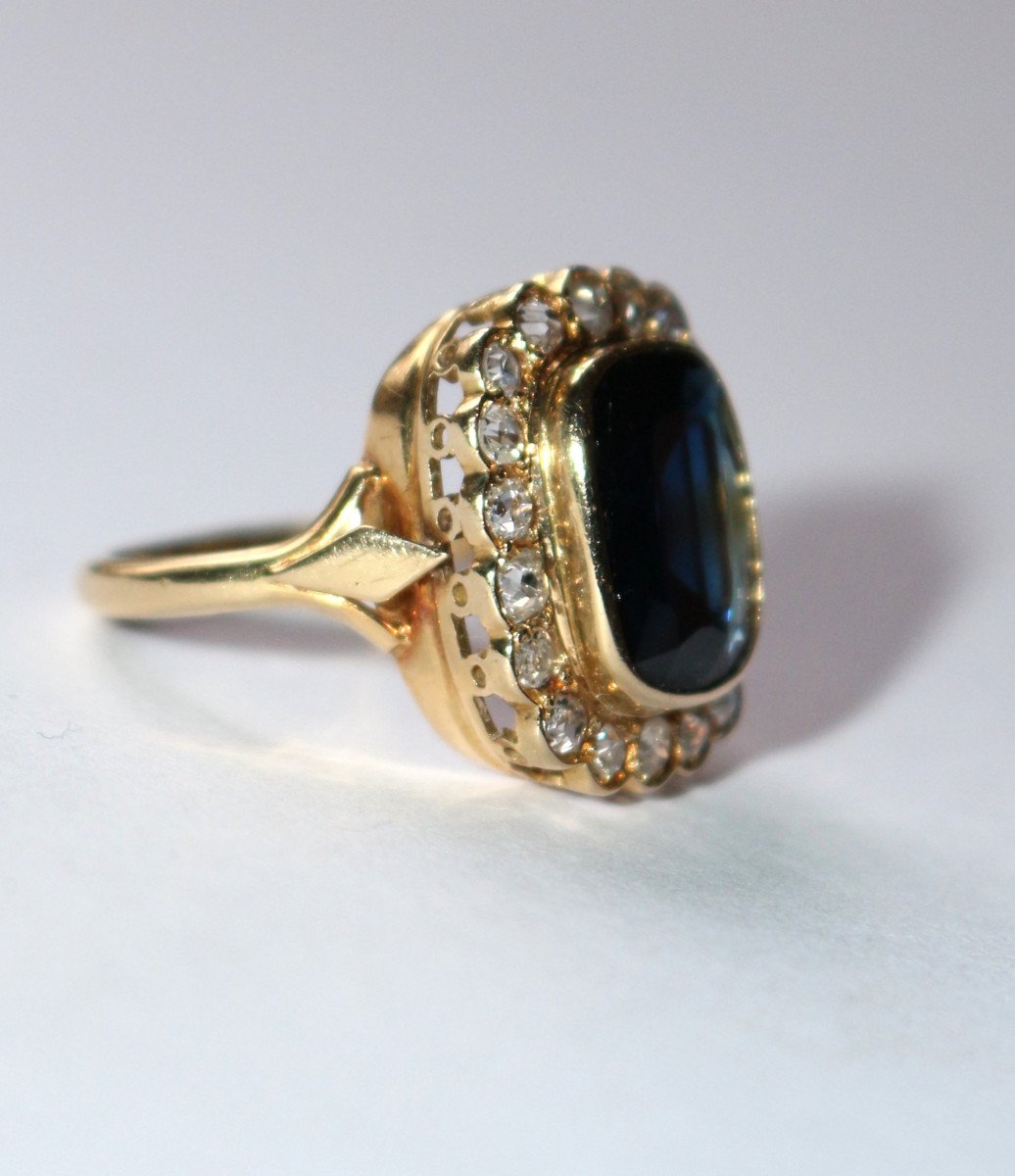 Bague Vintage Or Jaune Saphir Bleu Intense-photo-6