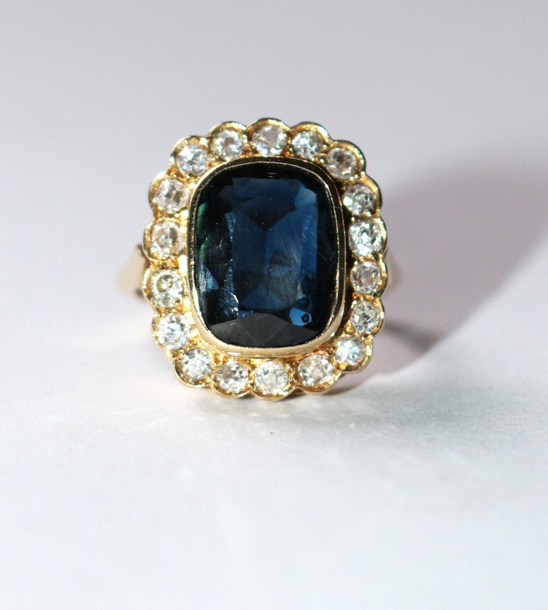 Bague Vintage Or Jaune Saphir Bleu Intense-photo-8