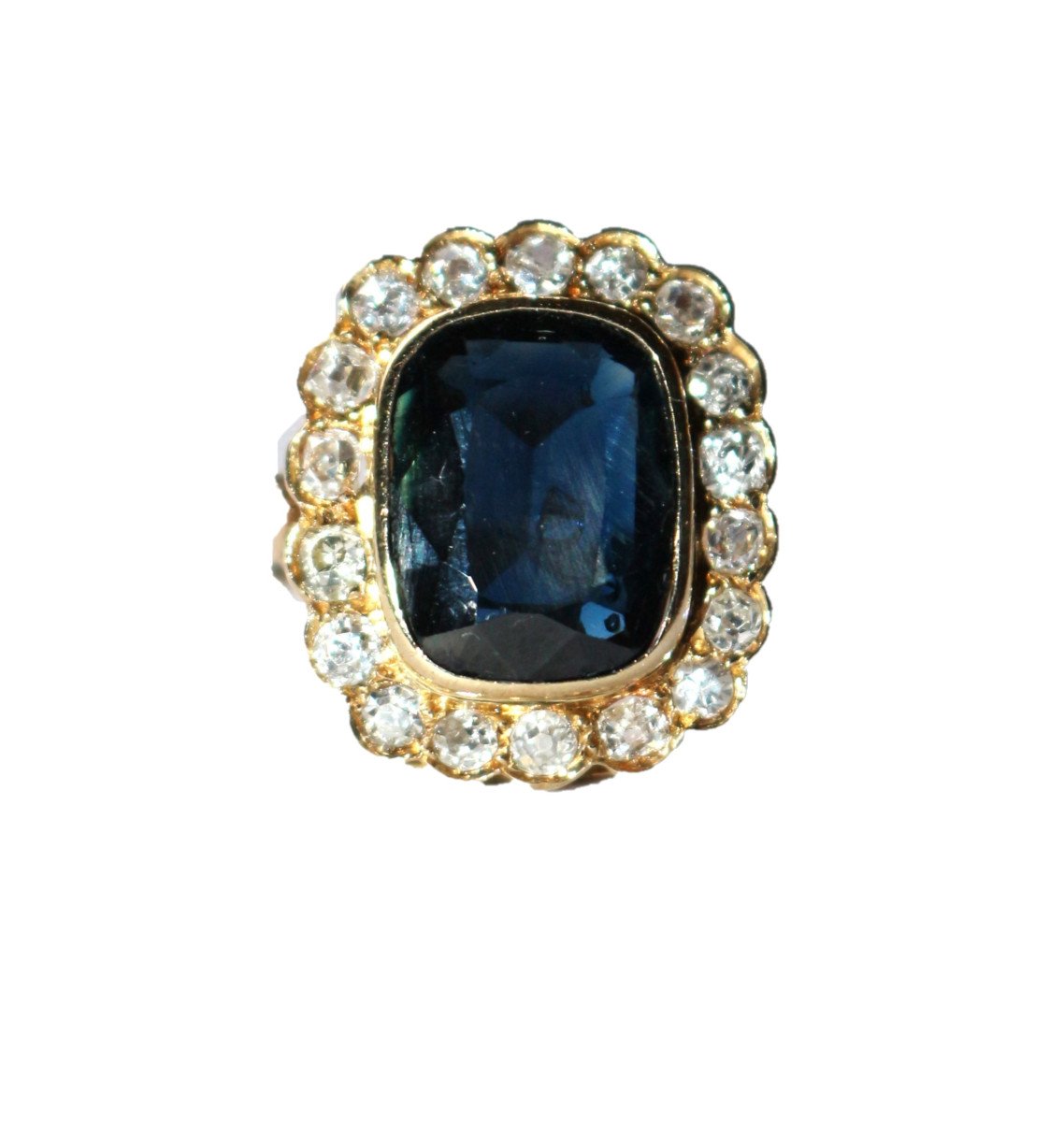 Bague Vintage Or Jaune Saphir Bleu Intense