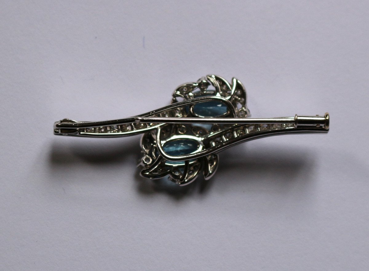 Retro Aquamarine And Diamond White Gold Brooch -photo-3