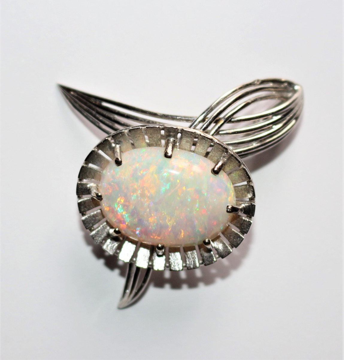 Broche Fleur Or Gris Et Opale blanche-photo-3