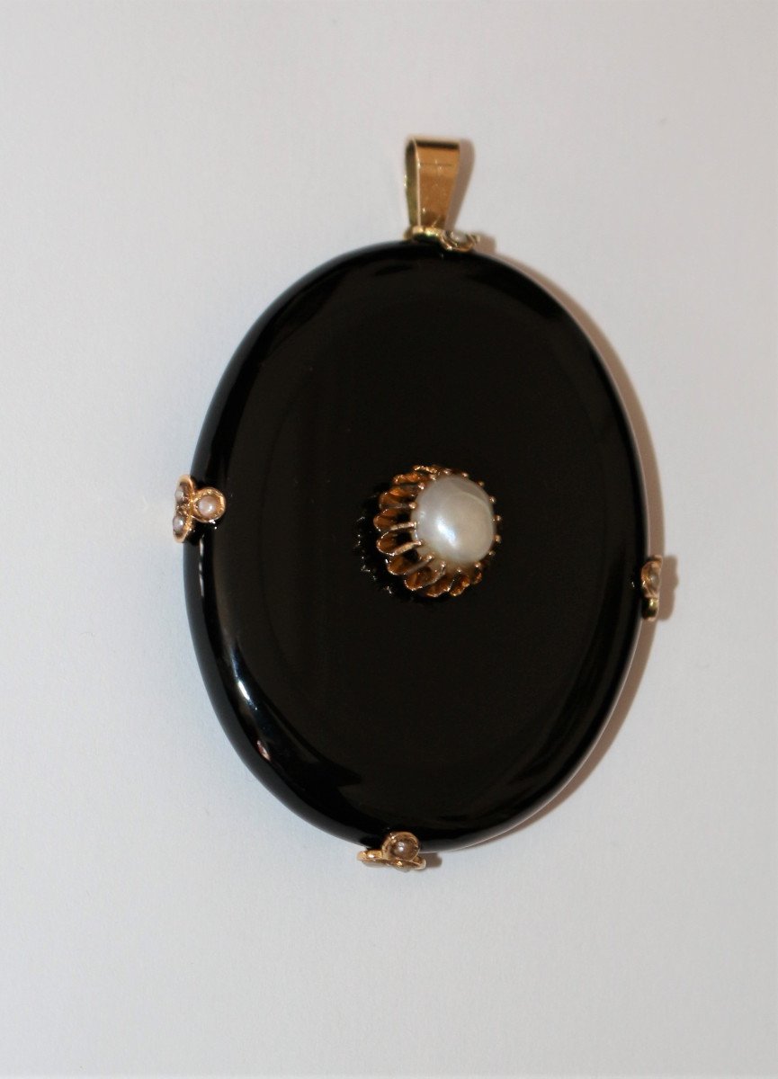 Pendentif En Onyx Et Perles XIXe-photo-5