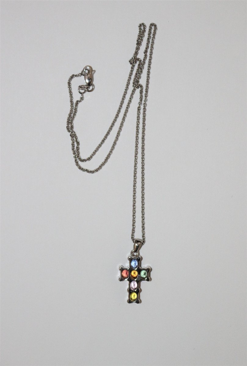 Cross Chain Pendant In Multicolored Sapphires-photo-7