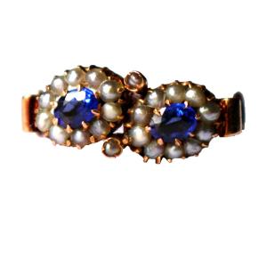 Antique Pearl And Blue Stone Duo Ring