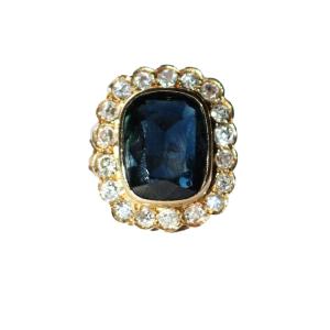 Bague Vintage Or Jaune Saphir Bleu Intense