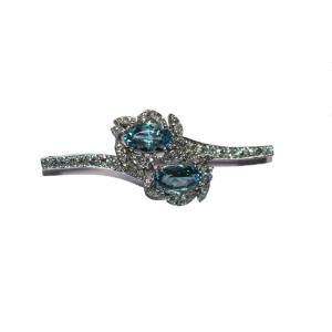 Broche Or Gris Aigues-marines Et Diamants Rétro 