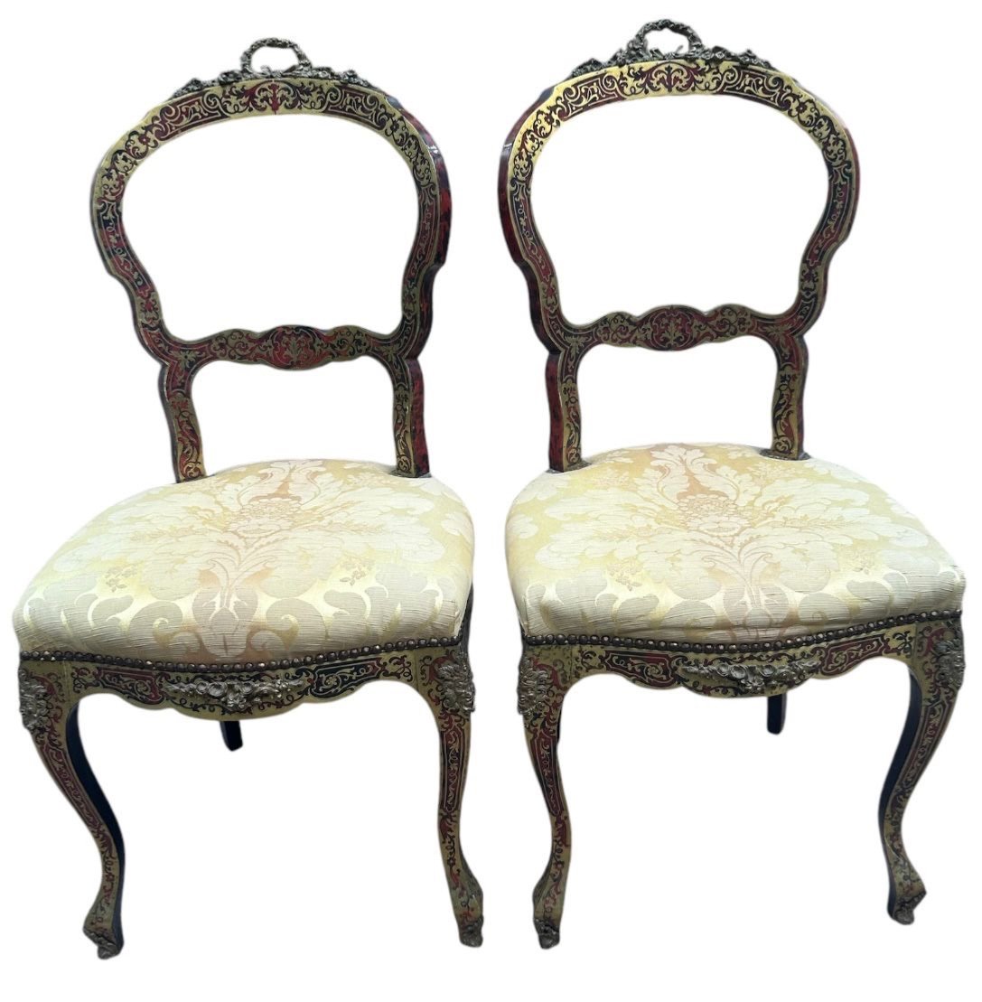 Pair Of Antique French Boulle Chairs From The 19th Century 