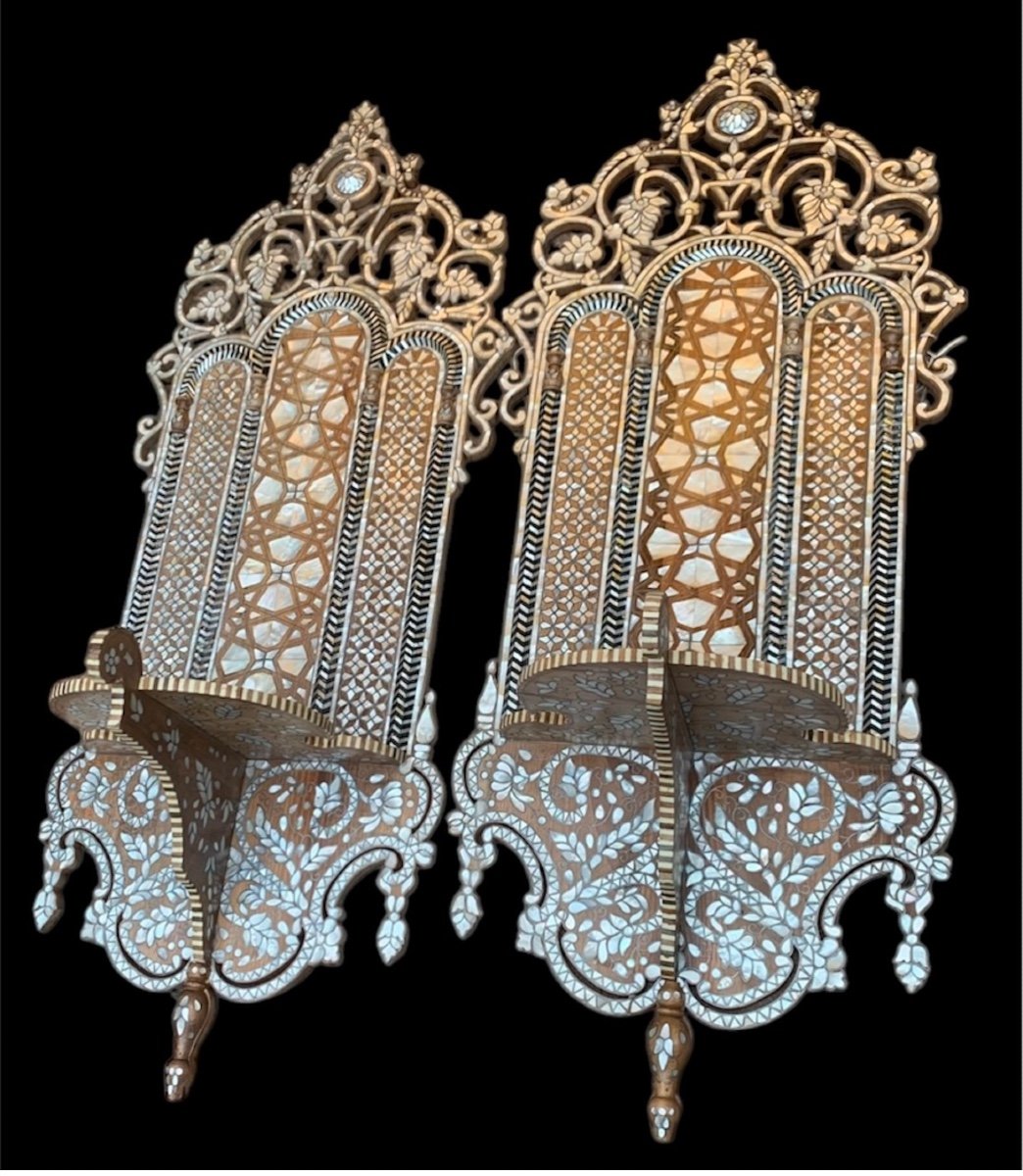 Rare And Magnificent Pair Of Syrian Turban Or Kavukluk Holders 