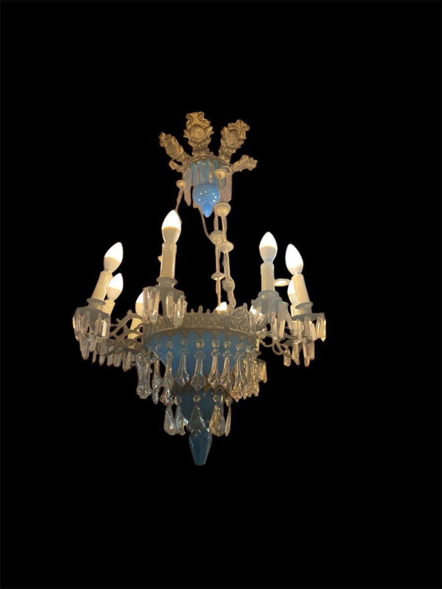 9-light Chandelier In Blue Opaline Glass -photo-3