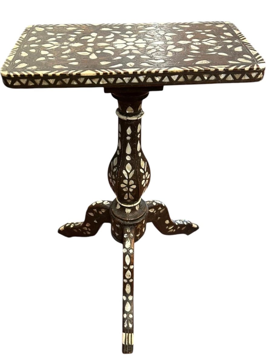 Syrian 3-legged Pedestal Table Inlaid With Mother-of-pearl, Late 19th Century -photo-3