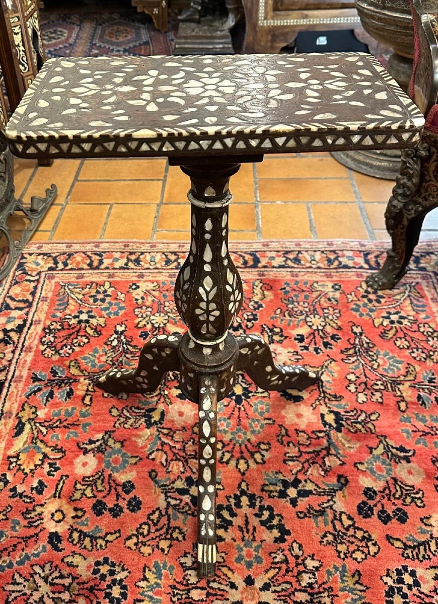 Syrian 3-legged Pedestal Table Inlaid With Mother-of-pearl, Late 19th Century -photo-1