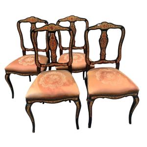 Set Of 4 Napoleon III Ball Chairs Boulle Marquetry