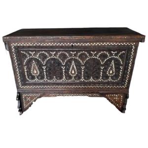 Oriental Wedding Chest, Inlaid With Mother-of-pearl And Carved Wood.