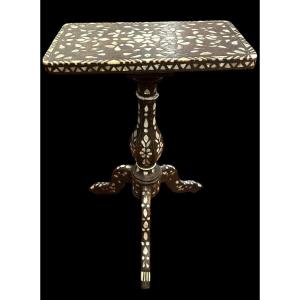 Syrian 3-legged Pedestal Table Inlaid With Mother-of-pearl, Late 19th Century 