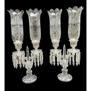 Pair Of Baccarat Crystal Bamboo Tealight Candlesticks 