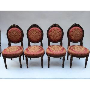 Salon 6 pièces composé de 4 chaises et 2 fauteuils style Louis XVI 