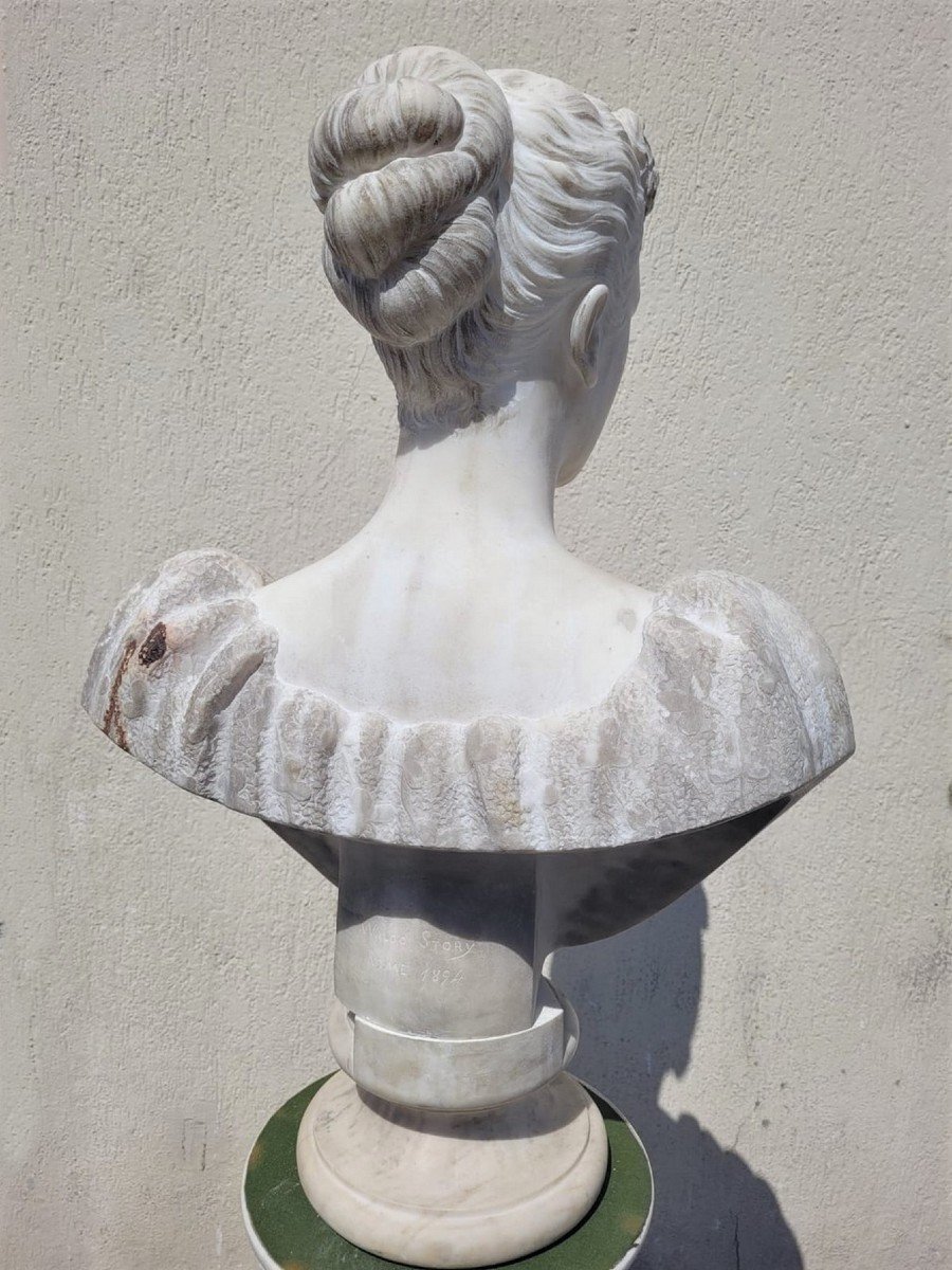 *promotion d'été *lady Bust, White Marble Signed Waldo Story, Rome 1894-photo-2