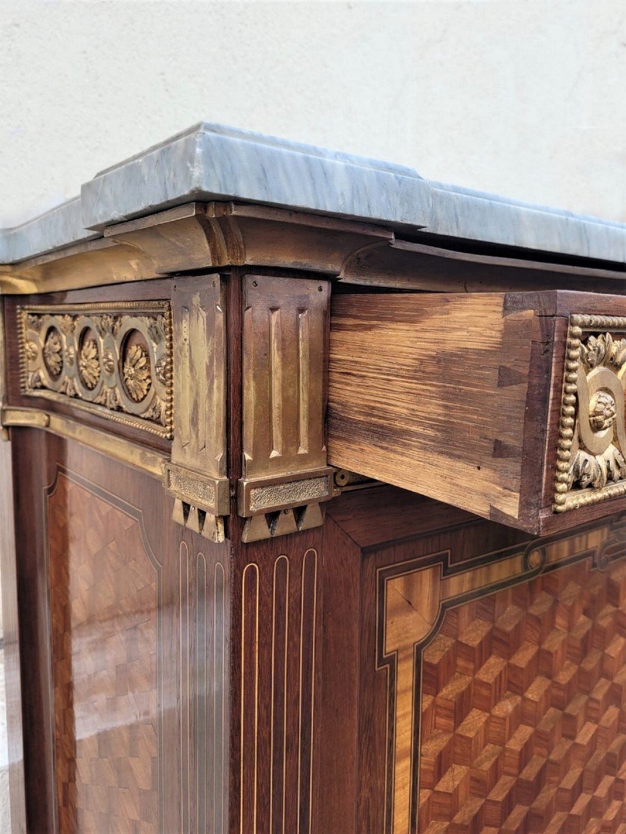 *special Offer*large Secretary With Flap In Marquetry, Late Nineteenth Century-photo-2