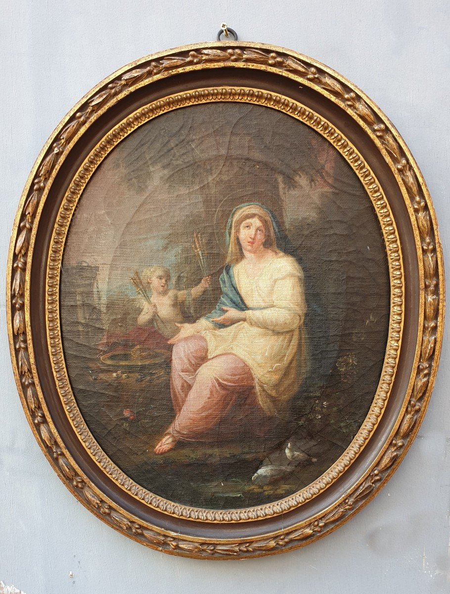 Hst Vierge Devant Les Instruments De La Passion, Encadré, XVIIIème Siècle
