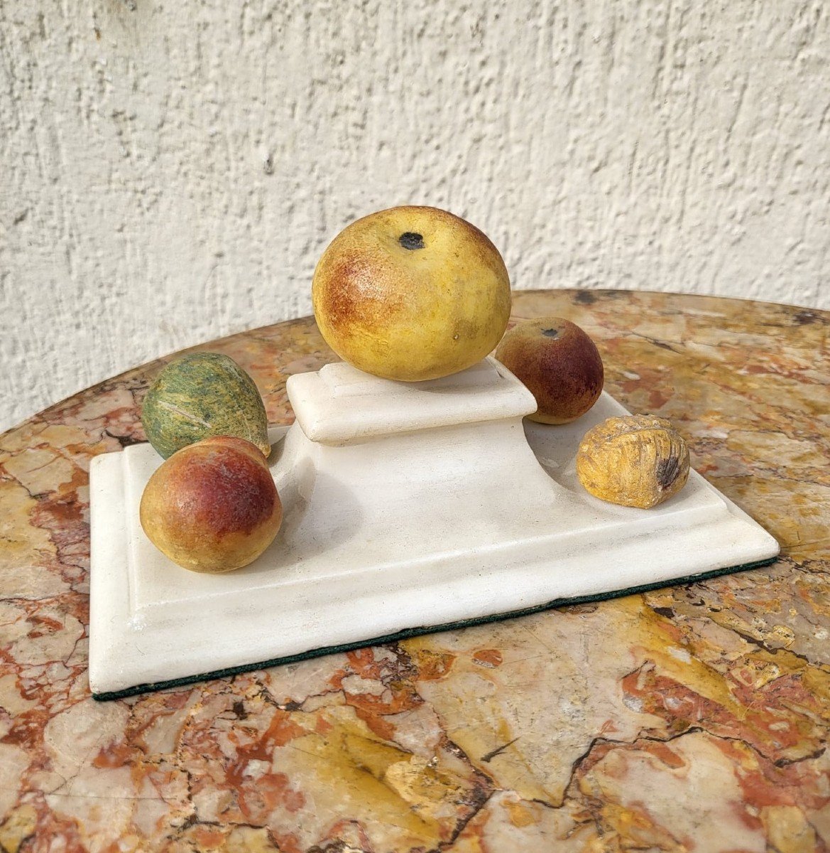 Pair Of Marble Paperweight With Fruits, XIXth Century-photo-4