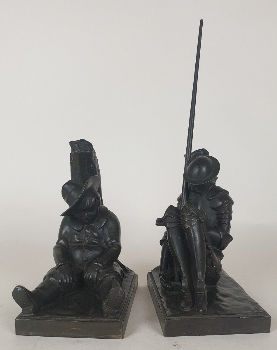 Janle / Max Le Verrier, Pair Of Don Quixote Bookends, Art Deco, XXth Century-photo-2