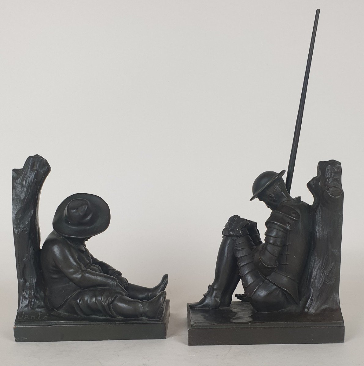 Janle / Max Le Verrier, Pair Of Don Quixote Bookends, Art Deco, XXth Century-photo-3