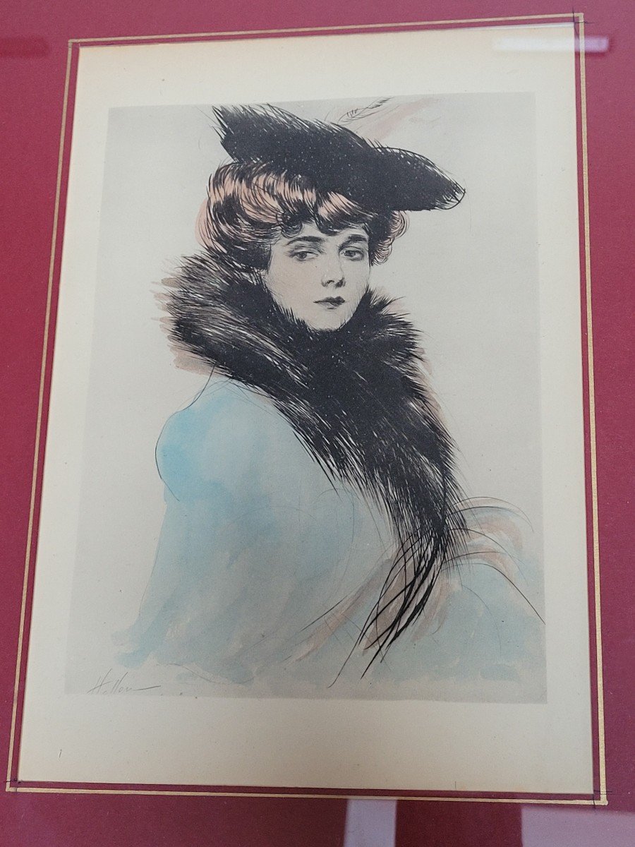 Helleu, lithographie aquarellée, portrait de Mme Chéruit, début XXème siècle-photo-2
