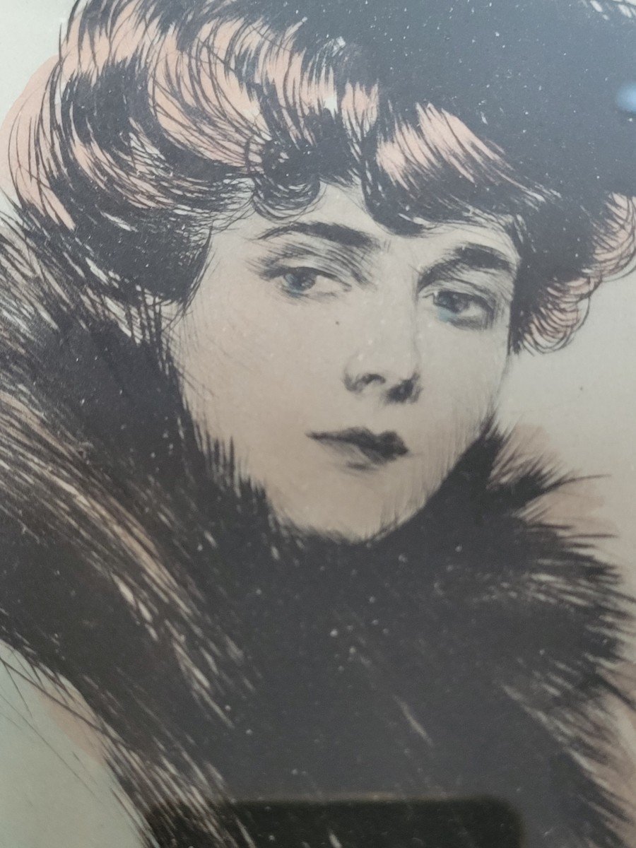 Helleu, lithographie aquarellée, portrait de Mme Chéruit, début XXème siècle-photo-4