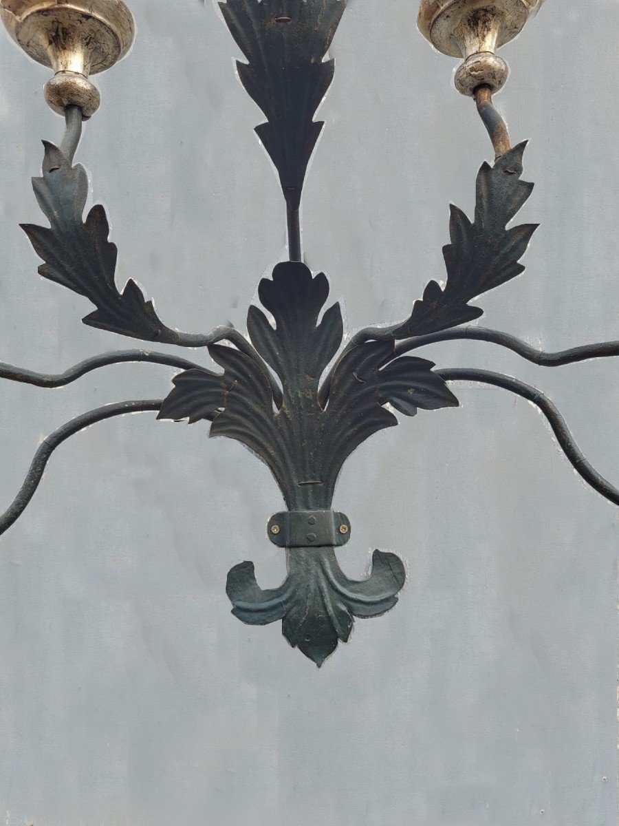 Pair Of Sconces In Cut Iron, Late 19th Century-photo-3