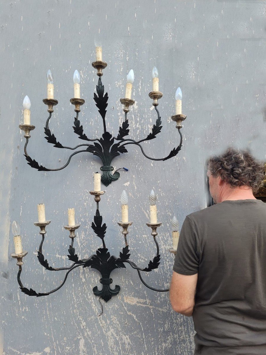 Pair Of Sconces In Cut Iron, Late 19th Century-photo-4