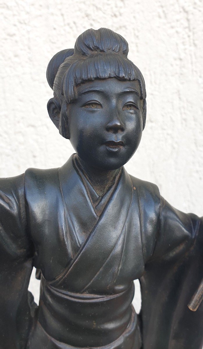 Jeune Femme à l'Ombrelle, Bronze Japon, Meiji, XIXème Siècle-photo-2